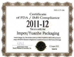FDA and IMS compliance certificate