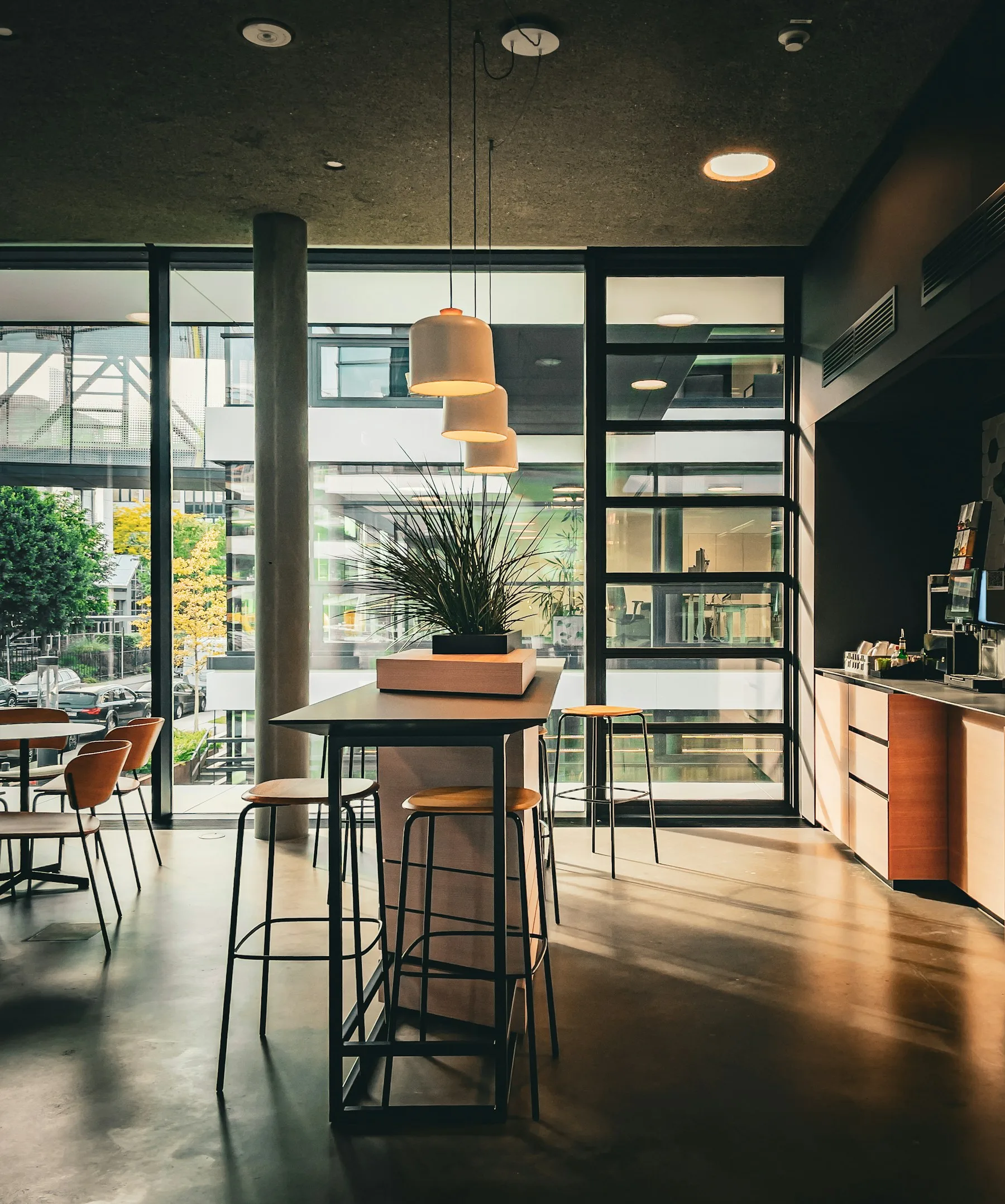 Bright modern cafe interior