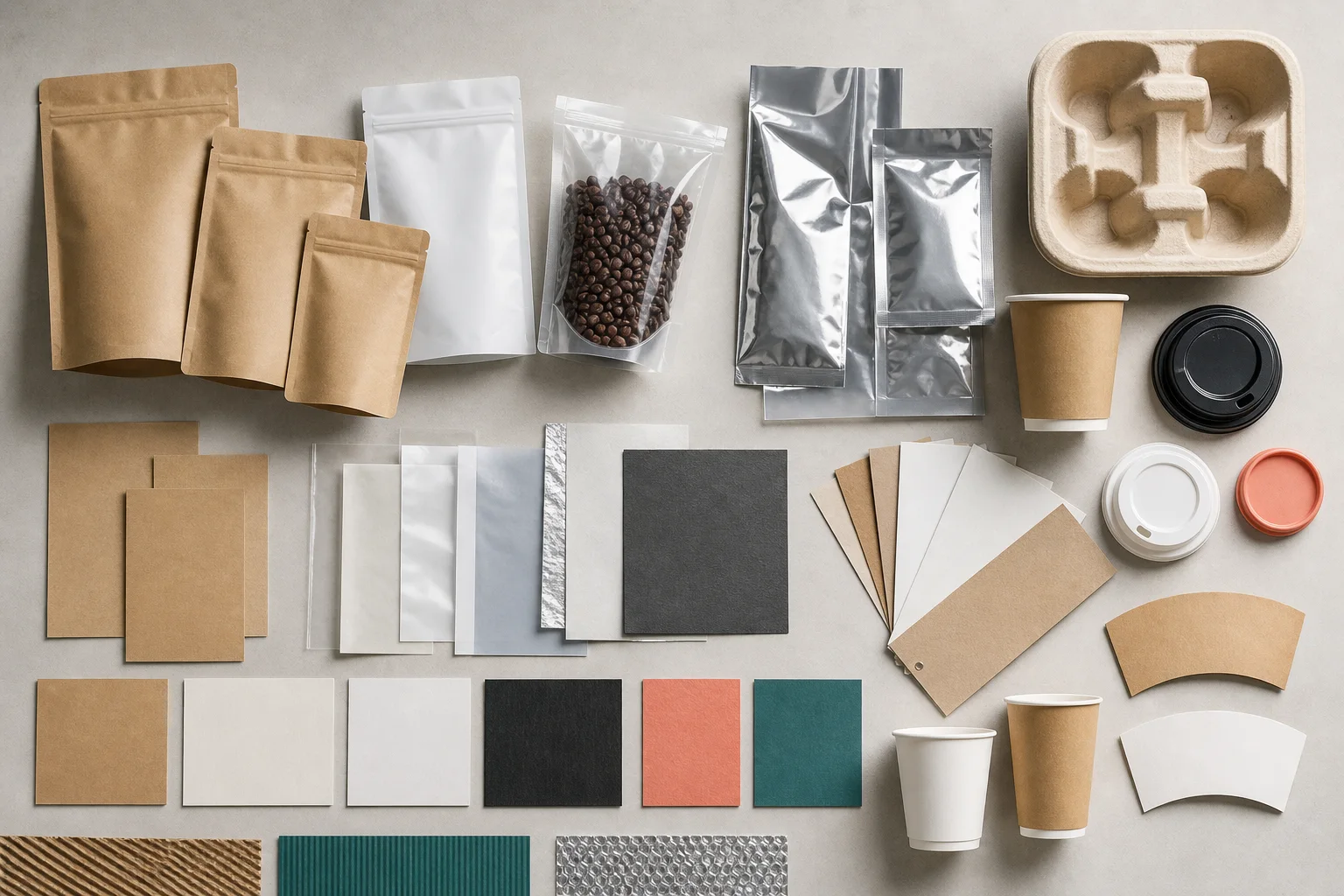 Coffee packaging material and sample guide